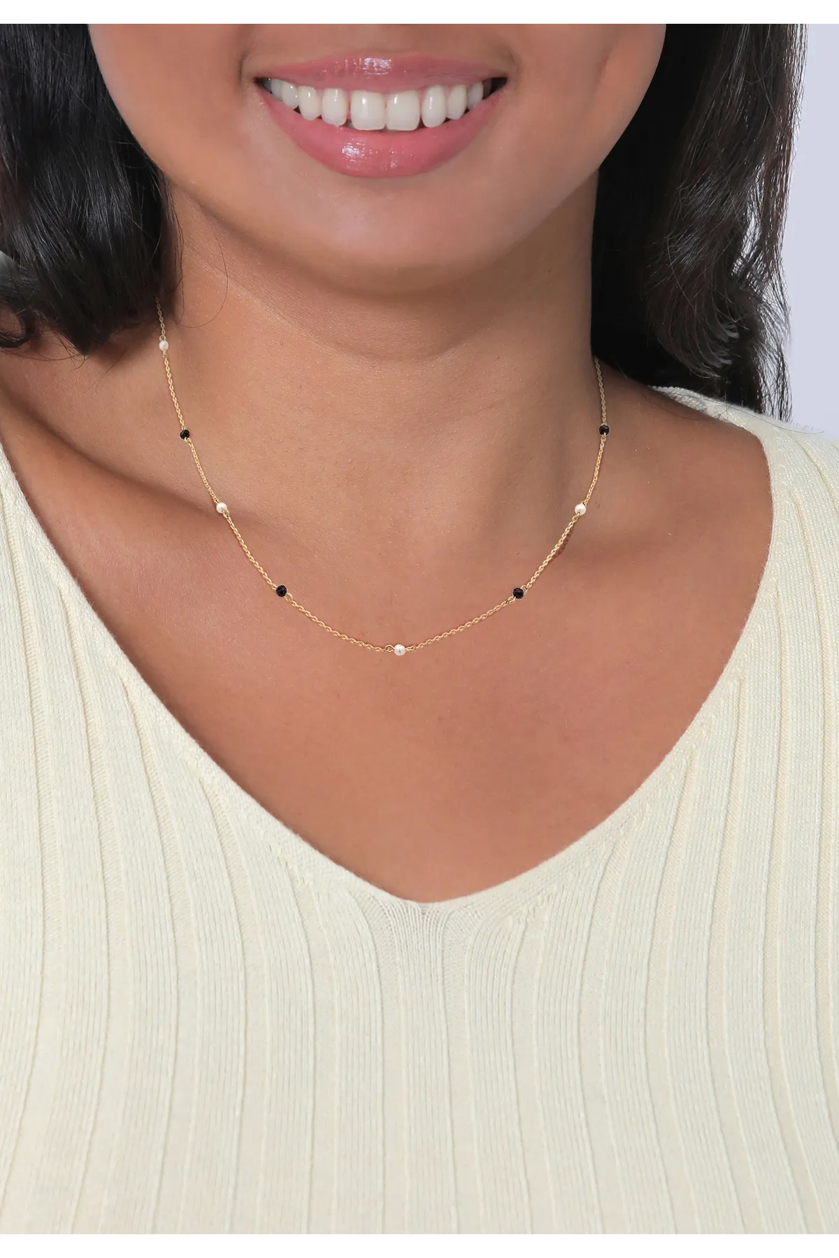 ELLI  Halskette Kristalle Perlen Zart Elegant Farbe Gold für Damen