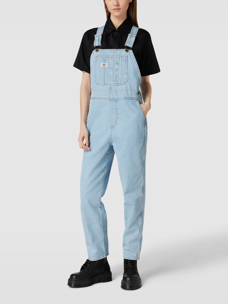 Jumpsuit aus reiner Baumwolle mit Label-Patch in hellblau