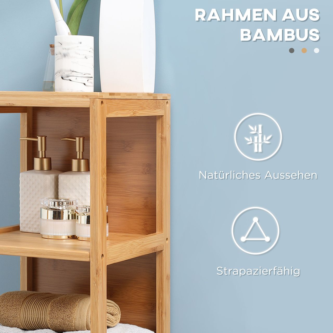 kleankin Badezimmerschrank, Beistellschrank aus Bambus, Hochschrank, Kippschutz