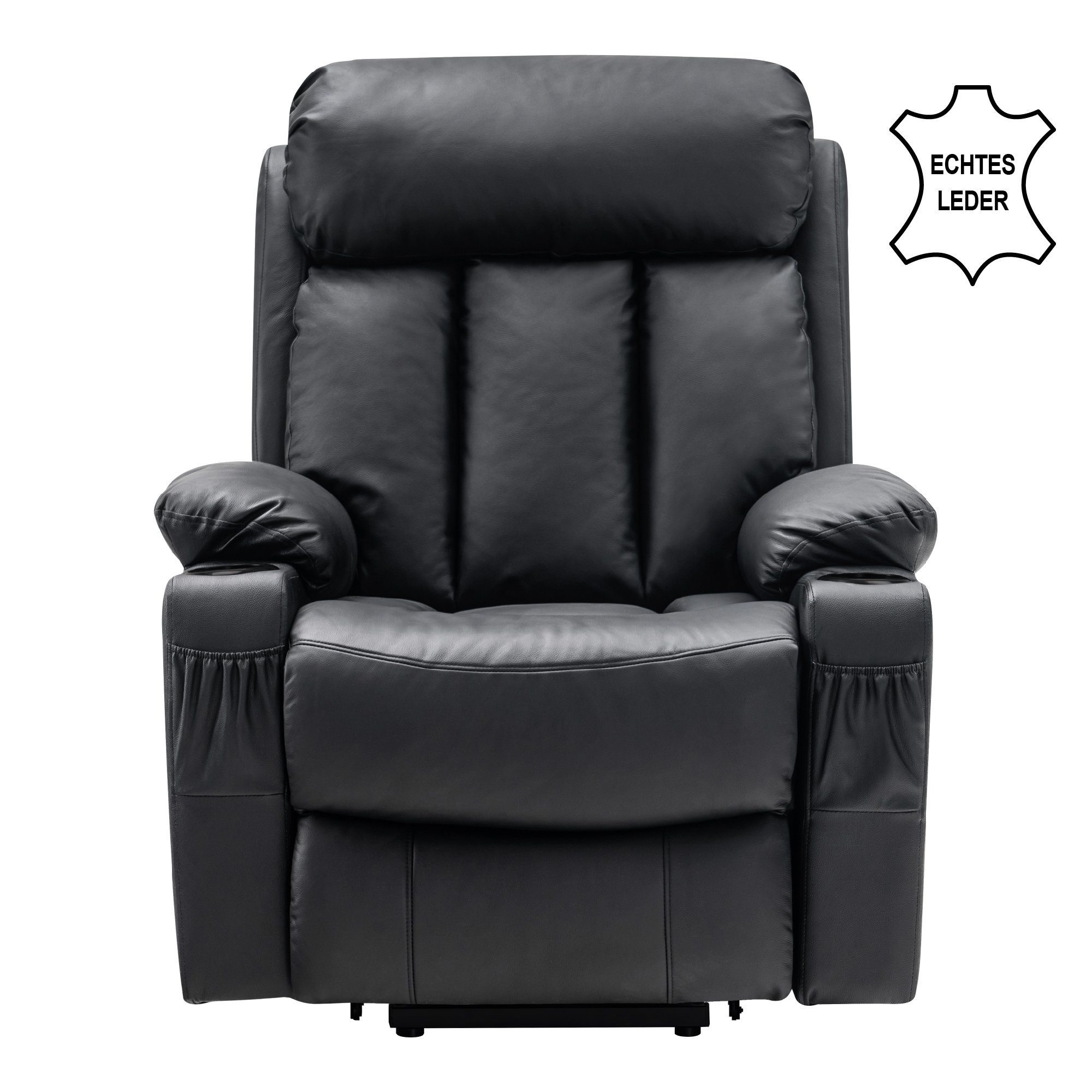 MCombo Relaxsessel MCombo elektrische Aufstehhilfe Fernsehsessel Relaxsessel 7190, motorisch verstellbar, Leder, Schwarz, 100 x 86 x 112 cm