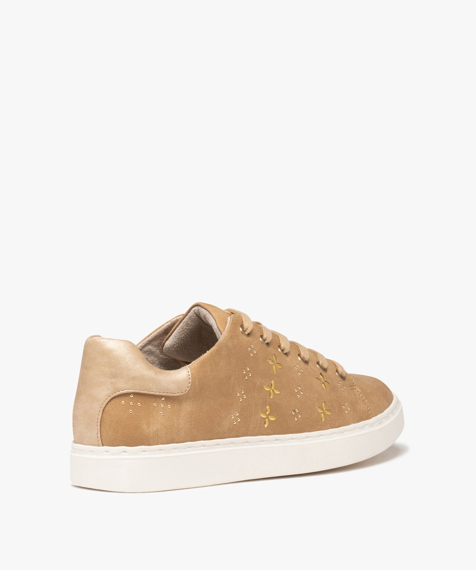 Baskets femme unies avec motifs en clous métalliques camel | GEMO