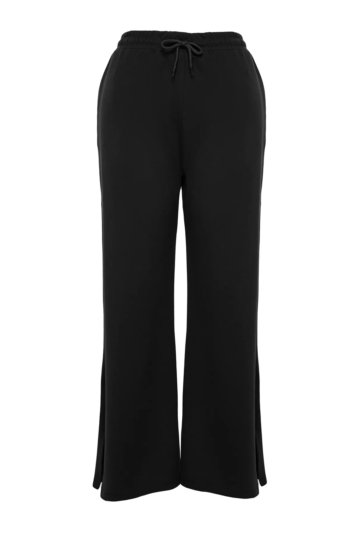 Trendyol Curve  Schwarze, detaillierte, dünne Strick-Jogginghose mit Schlitz TBBAW24AJ00006