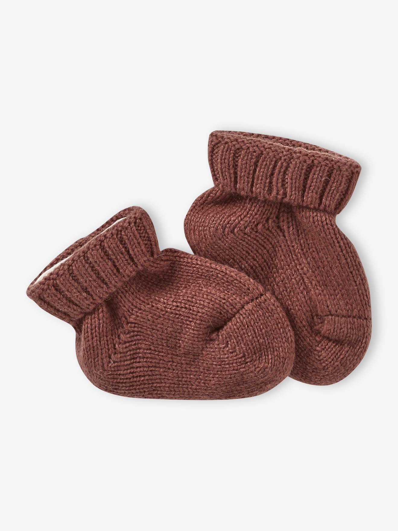 Vertbaudet Baby-Set aus Strick: Mütze, Fäustlinge & Schühchen - beige meliert