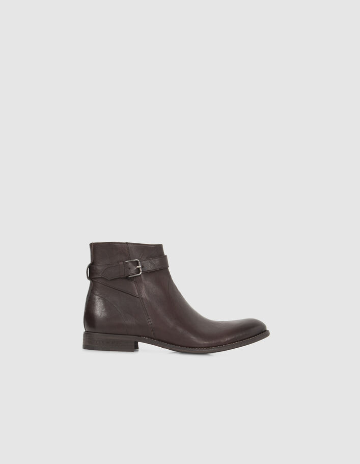 Boots marron en cuir avec bride à boucle Homme