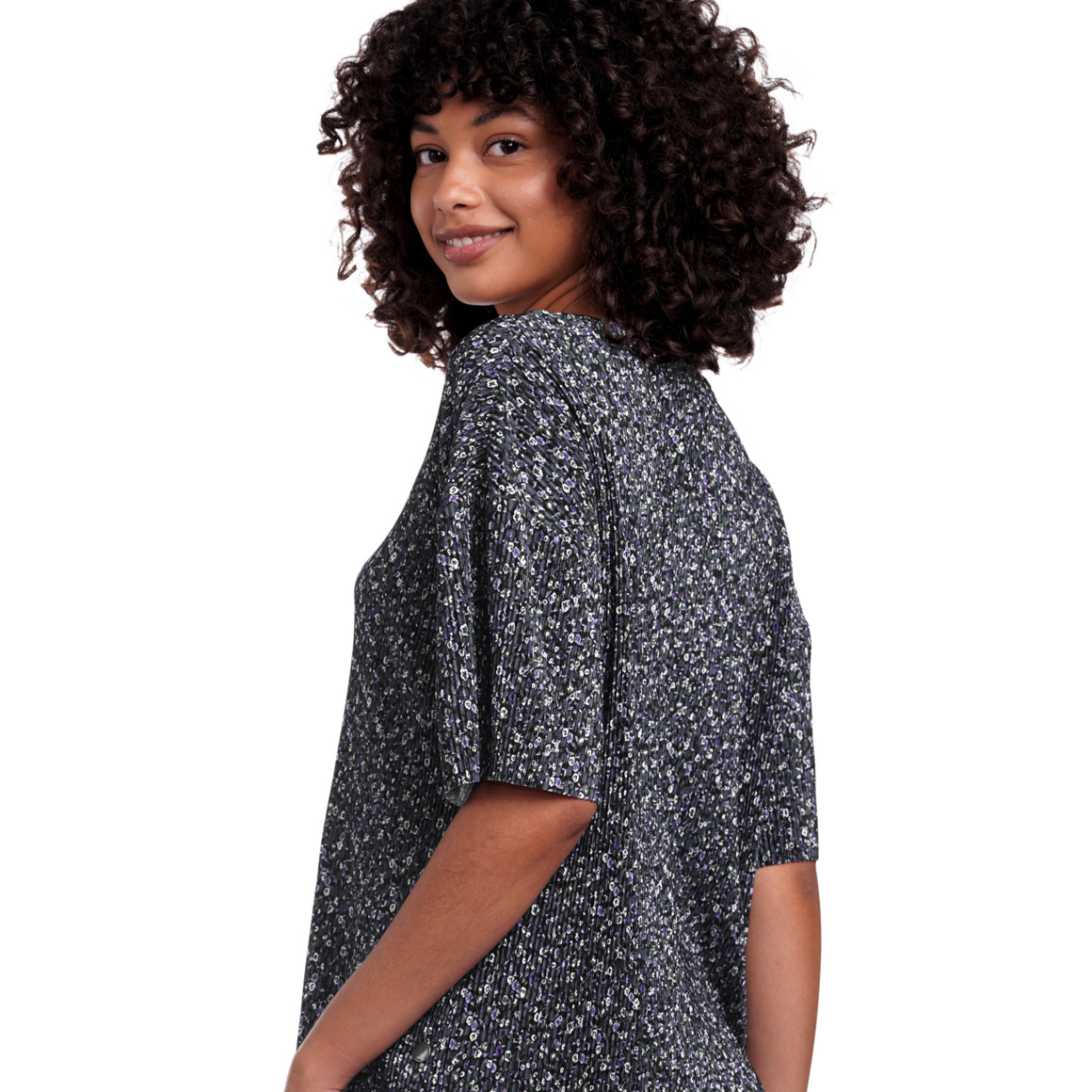 Damen Plissee-T-Shirt mit Rundhals