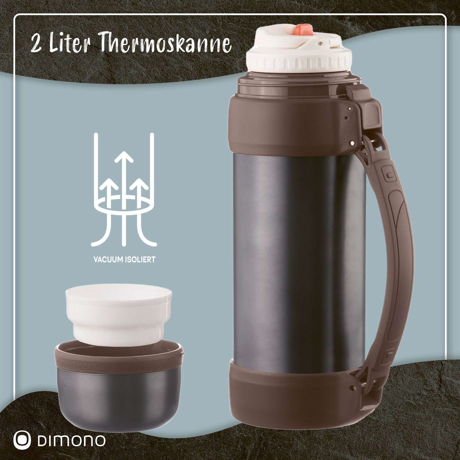 Dimono Thermoflasche Vakuum Isolierkanne XXL, 2 Liter Thermoskanne Isolierflasche