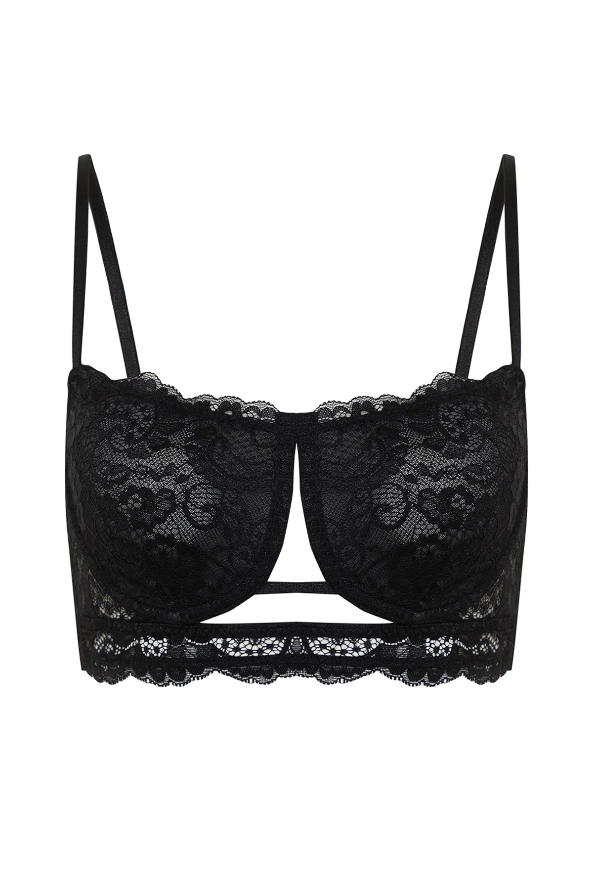 Trendyol Collection  Schwarzer Spitzen-Bustier-BH mit Trägern und ohne Kappe, Strick-BH THMSS24SU00034