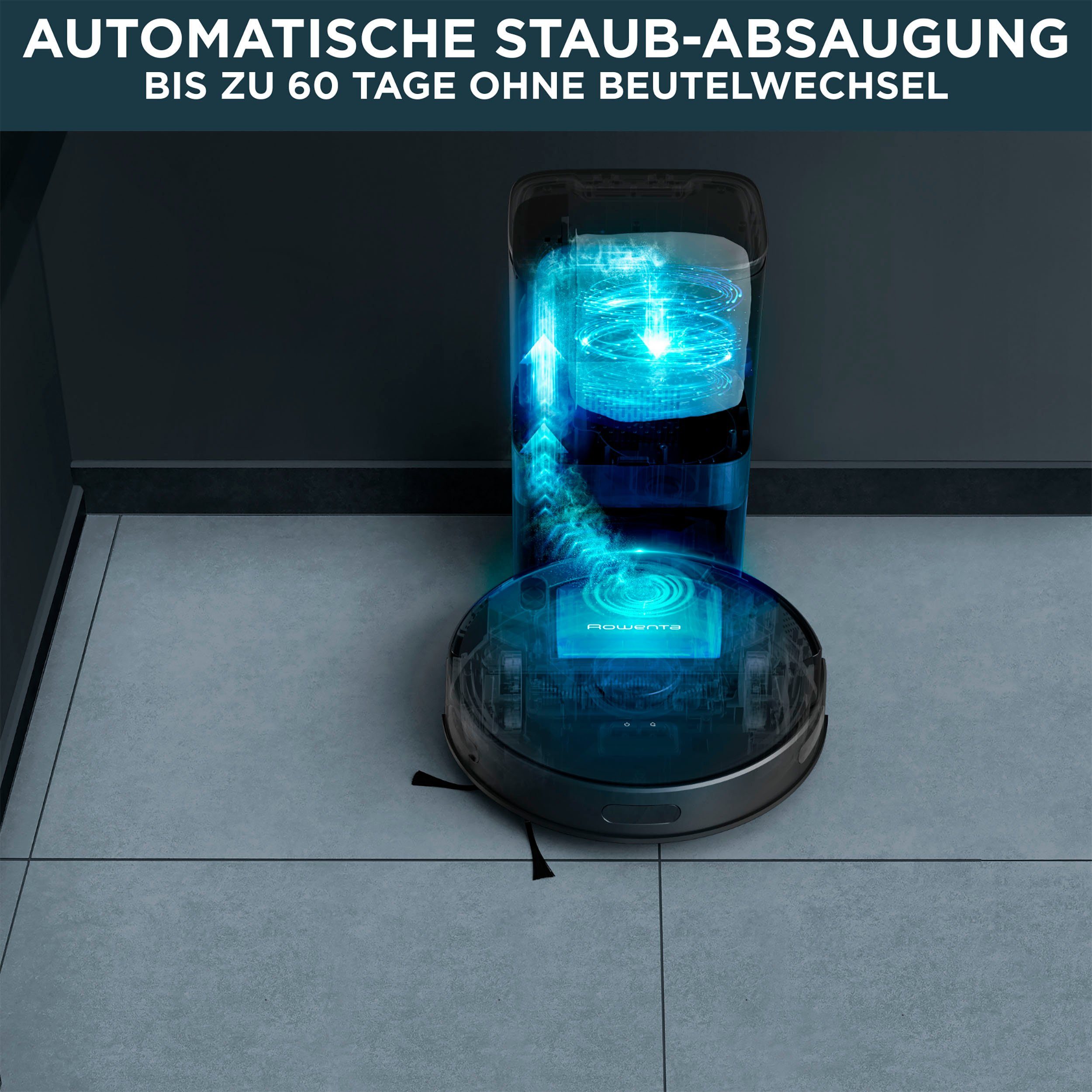 Rowenta Saugroboter RR8585 X-Plorer Serie 75+, Absaug-Station, ultra-präzise Laser-Navigation, saugen und wischen