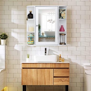 KOMFOTTEU Spiegelschrank Badschrank Hängeschrank, 66 x 17 x 63 cm