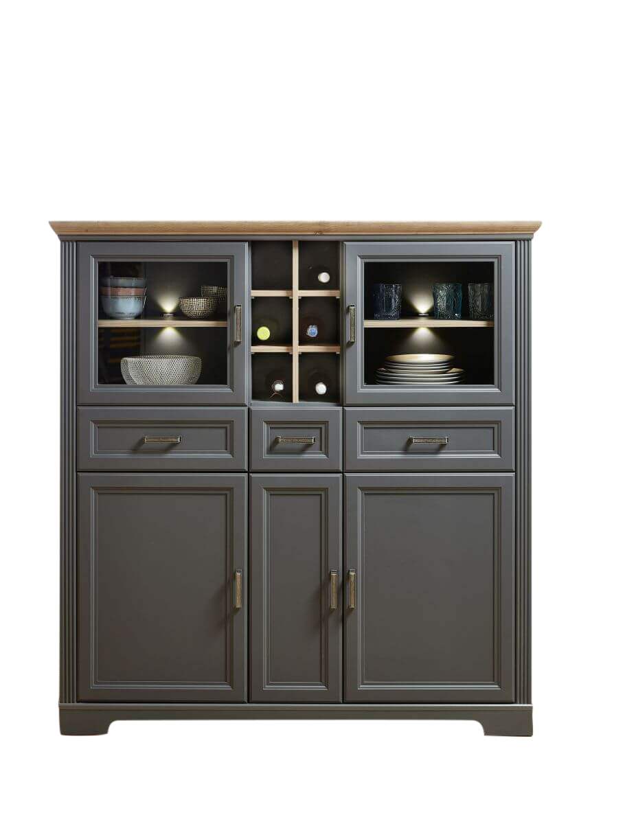 Highboard Jasmin mit Beleuchtung Graphit Eiche