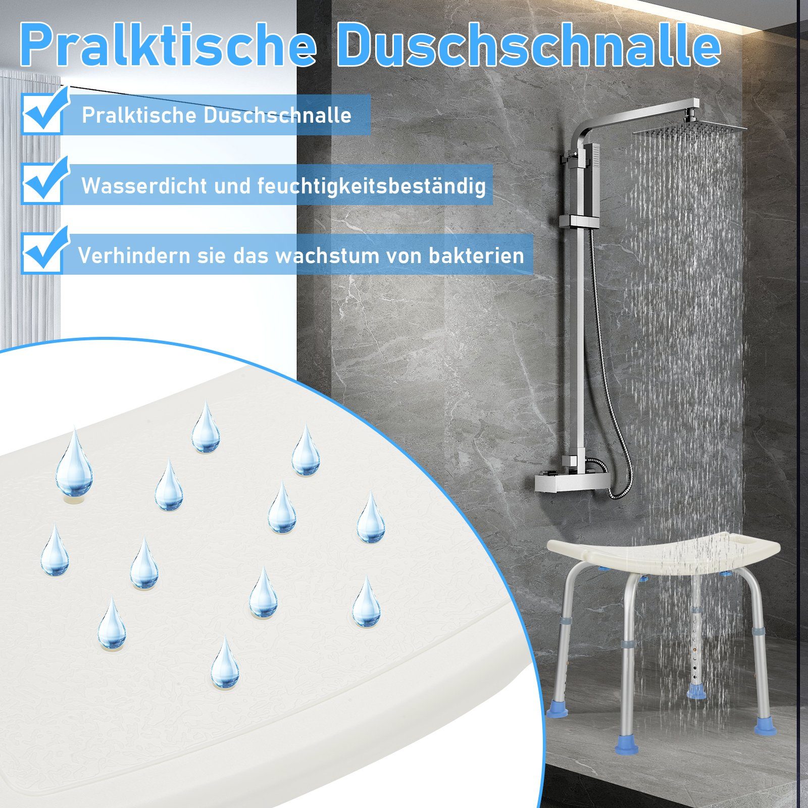 Clanmacy Duschhocker Badhocker, belastbar bis 150 kg, Geeignet für ältere Menschen, Schwangere, Kinder und Behinderte