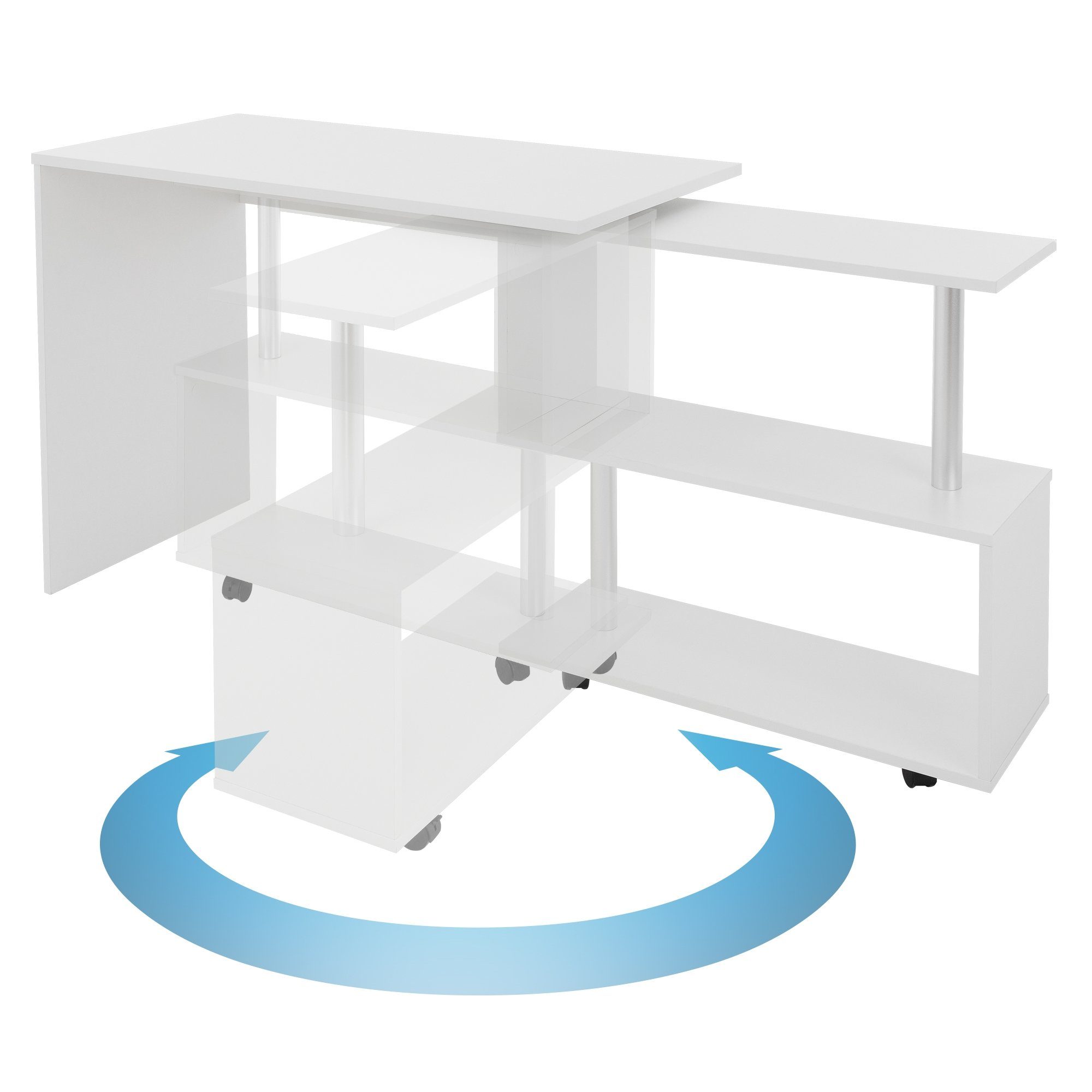 ML-DESIGN Schreibtisch Eckschreibtisch L-Form Arbeitstisch Bürotisch Computertisch PC Tisch, Drehbar mit 4 Rädern Weiß glänzend 150x88x75cm für Heim und Büro