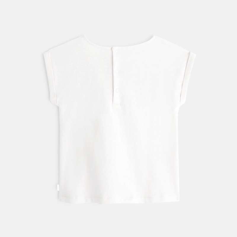 T-shirt bi-matière broderie anglaise blanc bébé fille