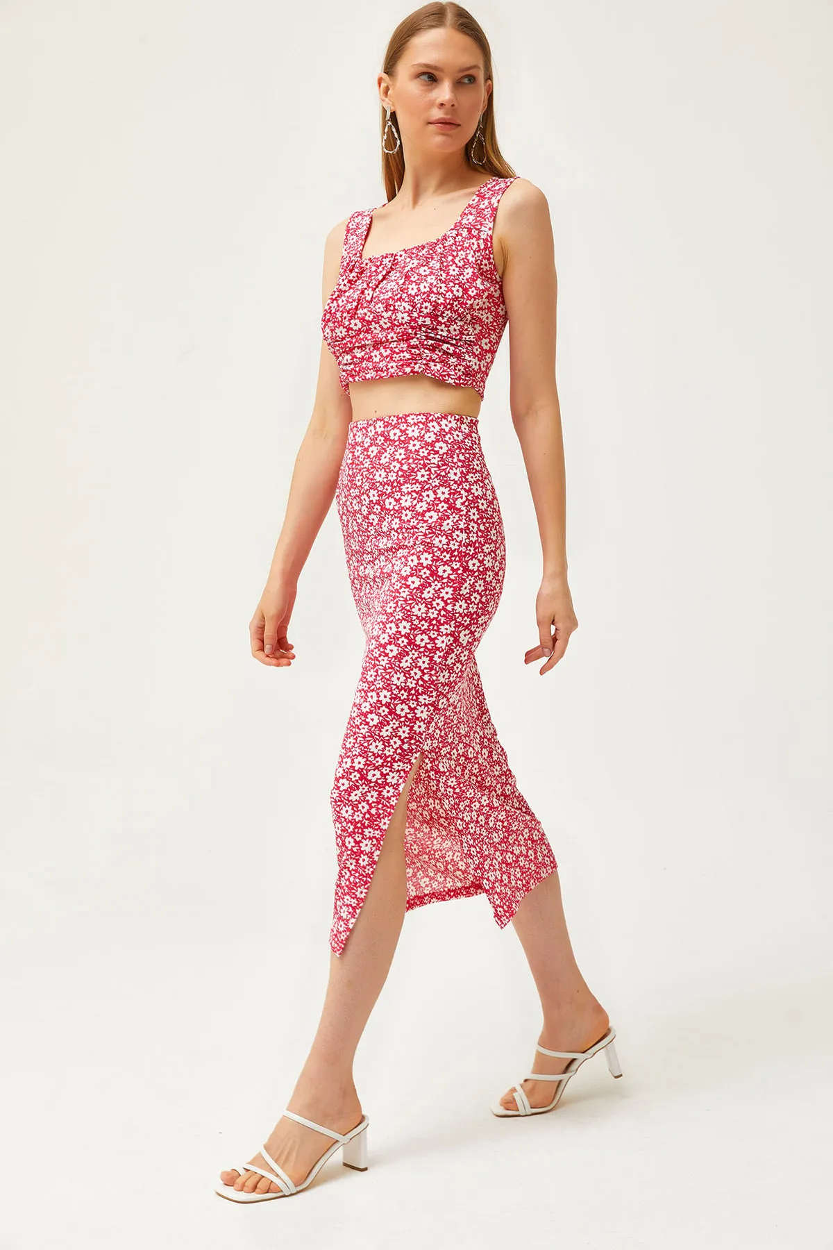 Olalook  Damen Daisy Fuchsia Oberteil Bluse Unterteil Rock Strickunterteil Top Set TKM-19000281