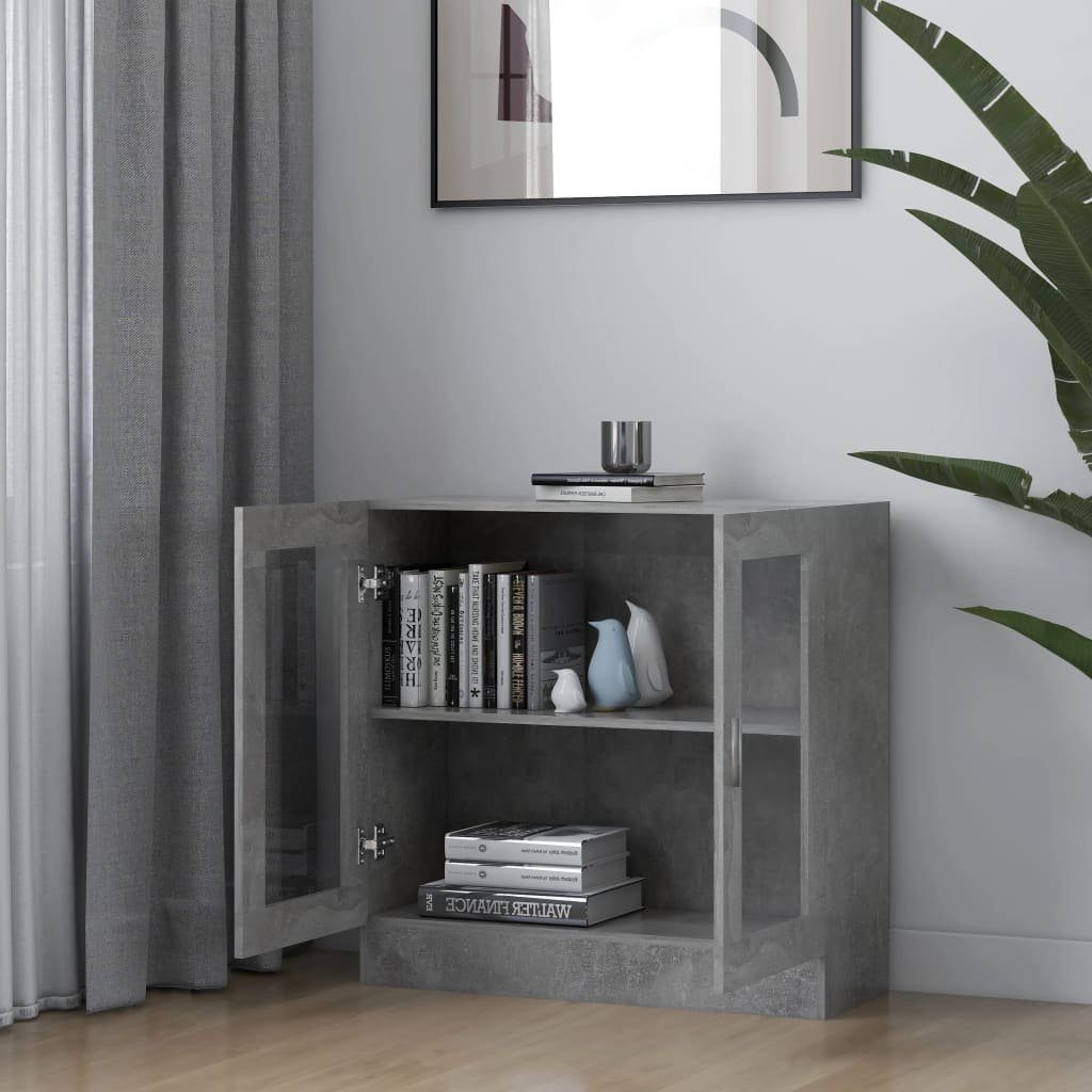 vidaXL Bücherregal Vitrinenschrank Betongrau 82,5x30,5x80 cm Holzwerkstoff, 1-tlg.