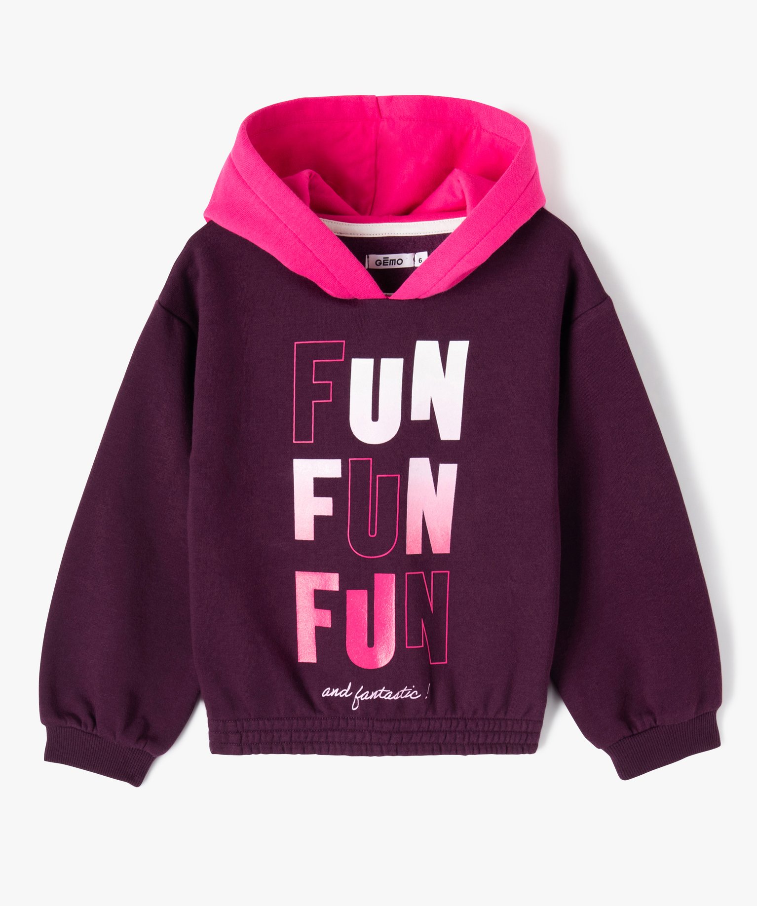 Sweat fille à capuche avec inscription scintillante rouge fonce | GEMO