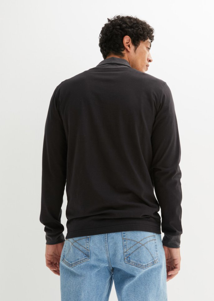 Langarmshirt mit Schalkragen, Slim Fit