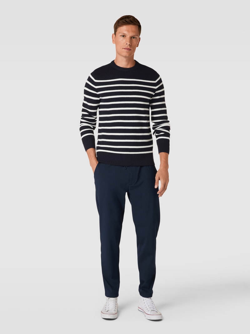 Strickpullover mit Streifenmuster Modell 'Karl' in marineblau