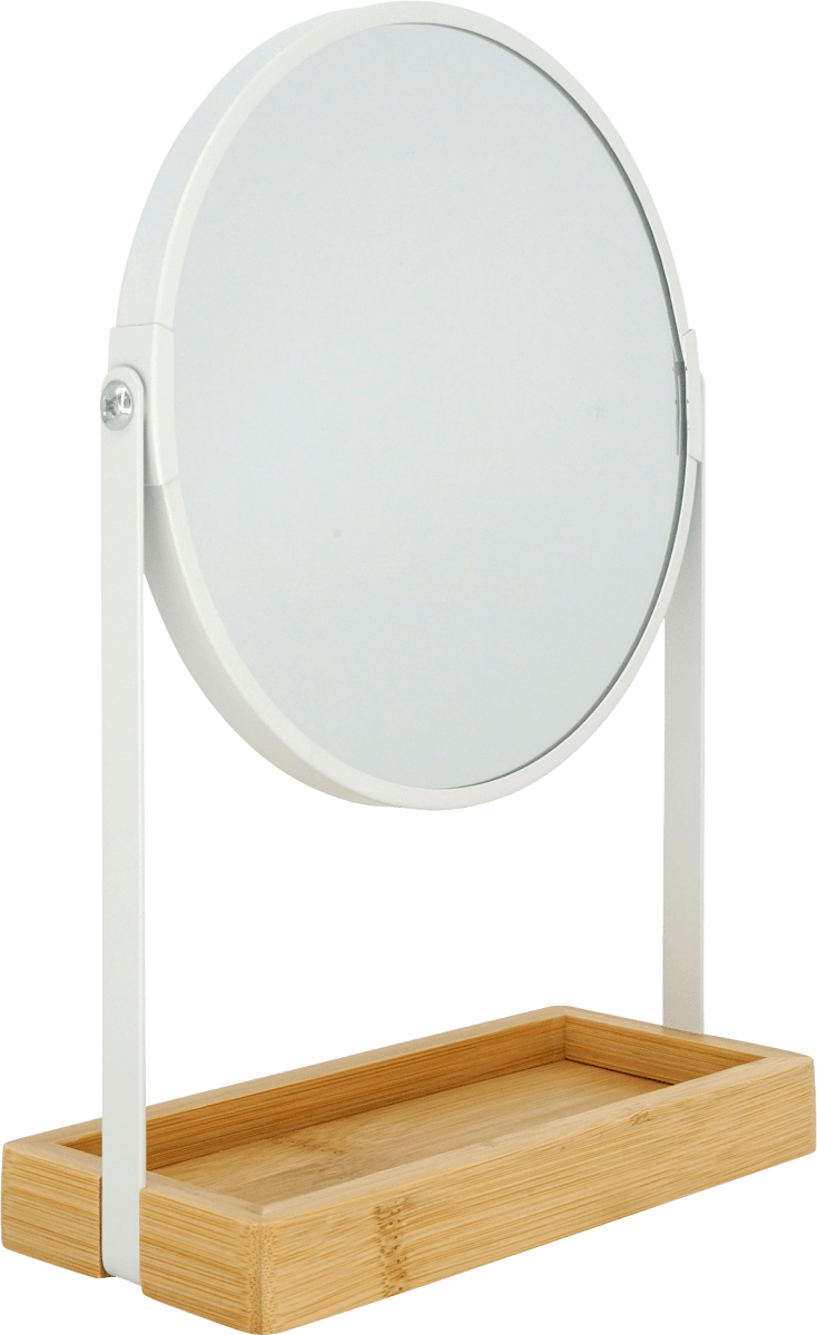Standspiegel Metall/Bambus weiß mit Ablageschale, 1 St