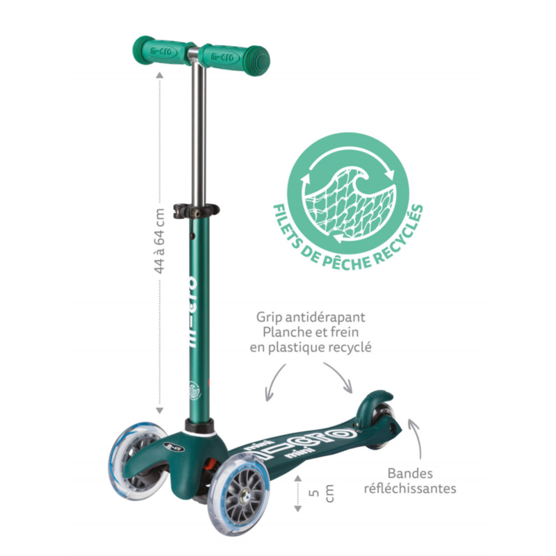 Trottinette 3 Roues LED - Mini Micro Deluxe Vert Eco Led