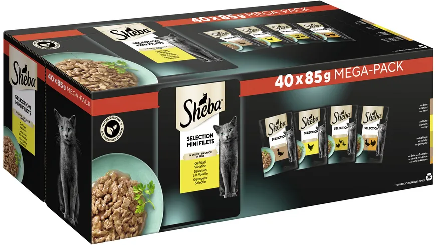 Sheba Katzennassfutter Selection in Sauce Geflügel Vorratspack 3.4 kg
