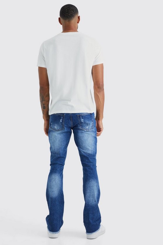 Tall zerrissene Slim-Fit Patchwork Schlagjeans