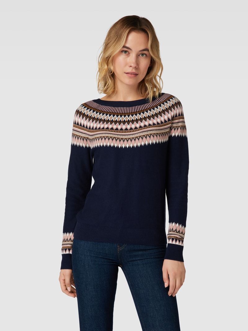Strickpullover mit Zickzack-Muster in marineblau