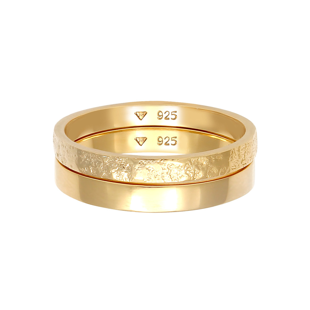 Elli Elli Bague Femmes Ensemble Basique Look Martelé Combinable en Argent Sterling 925 Bague