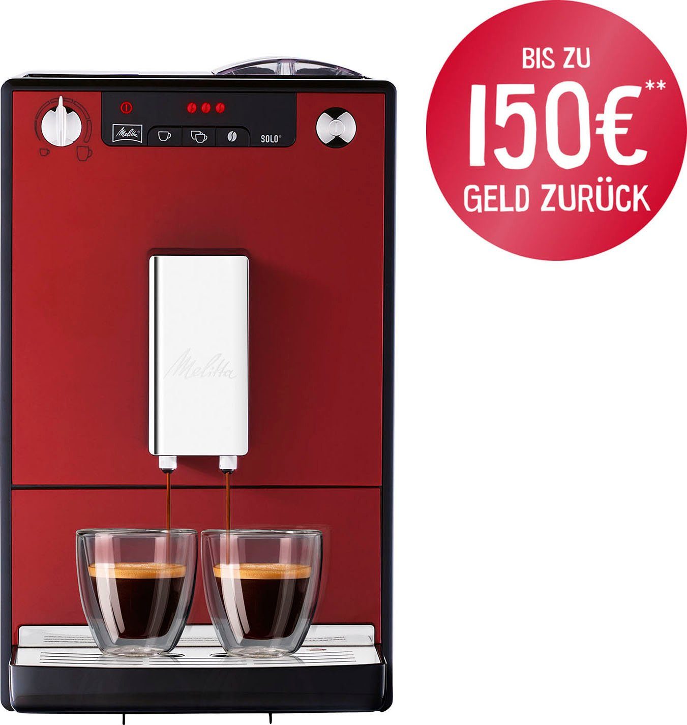 Melitta Kaffeevollautomat Solo® E950-204, chili-red, Perfekt für Café crème & Espresso, nur 20cm breit