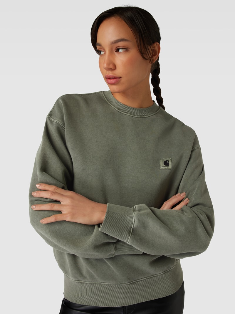 Sweatshirt mit Label-Patch Modell 'NELSON' in olivgrün