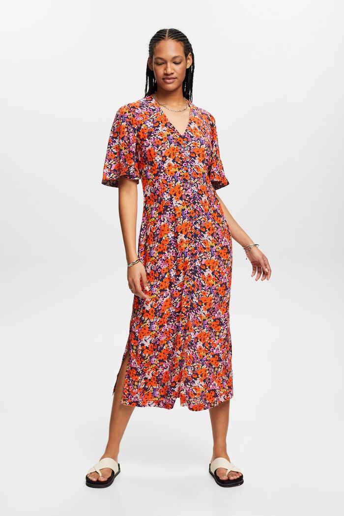 Kurzärmeliges Midikleid mit Blumenmuster