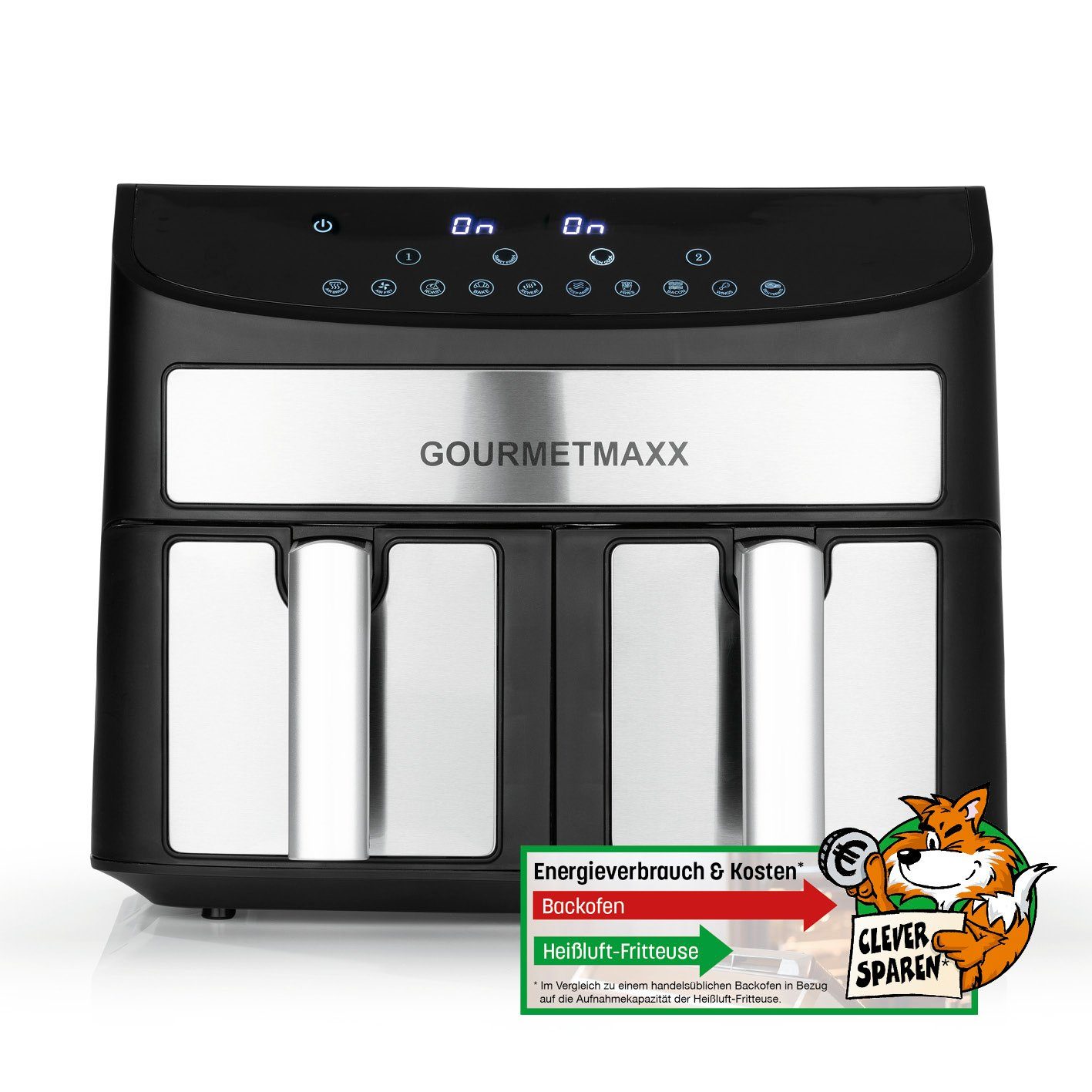 GOURMETmaxx Heißluftfritteuse Doppelkammer 7L, 2400,00 W, 2 x 3,5L Doppelkorb