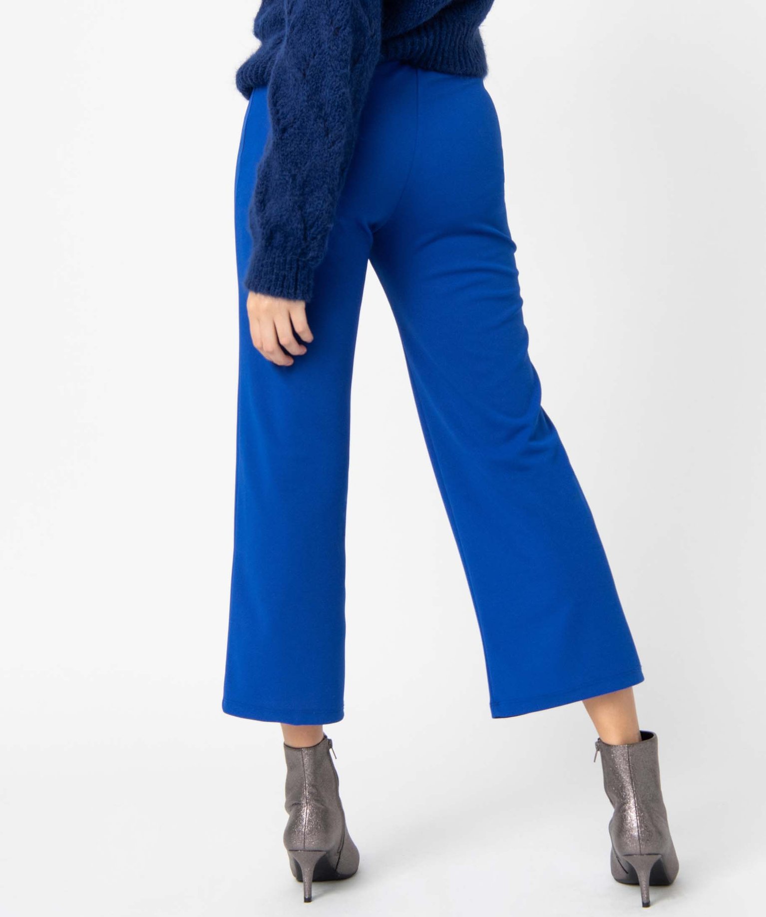 Pantalon femme en toile coupe large bleu | GEMO