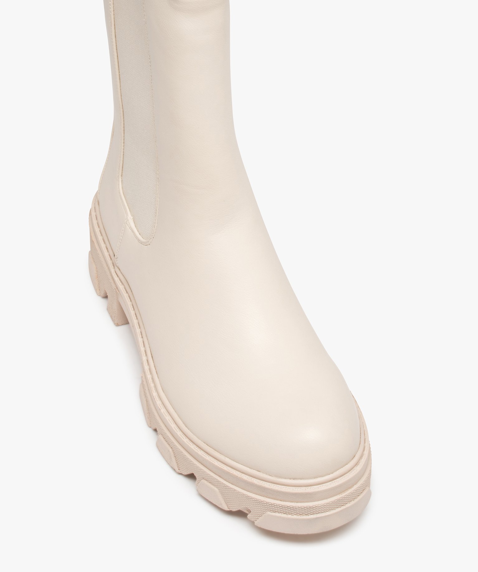 Boots femme Chelsea unies à semelle épaisse et crantée beige | GEMO