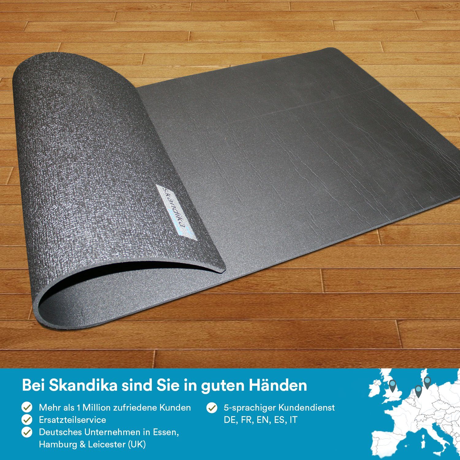 Skandika Fitnessmatte Bodenschutzmatte (Für Laufbänder, Crosstrainer, Liegeergometer, Speedbikes, Rudergeräte, Trainingsbänke, Vibrationsplatten, schallisolierend, schmutzabweisend), Made in Germany, Multifunktionsmatte
