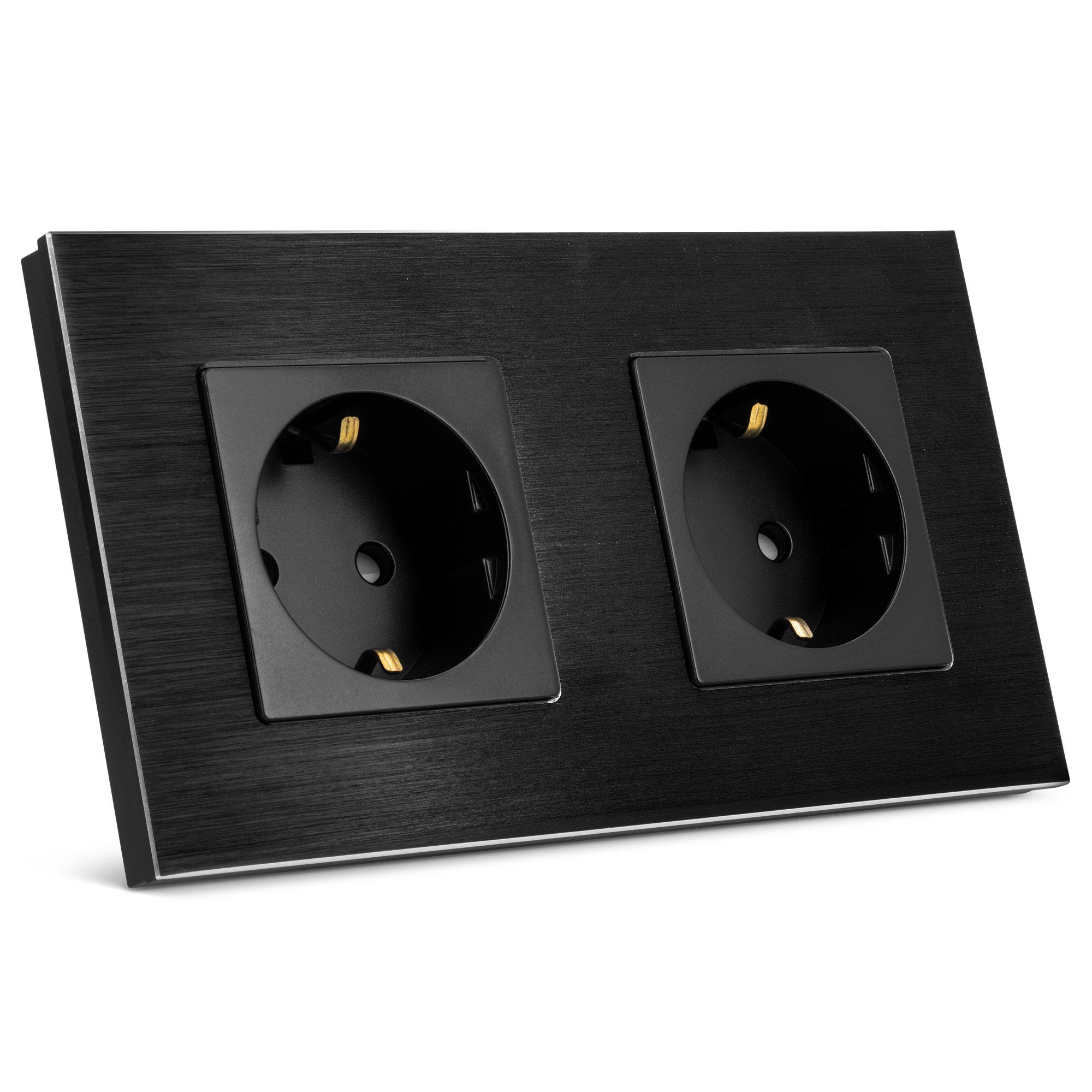 Navaris Alu Schuko Steckdose zweifach - Design Einbau Wandsteckdose Steckdosenleiste (Kabellänge 15,50 m)