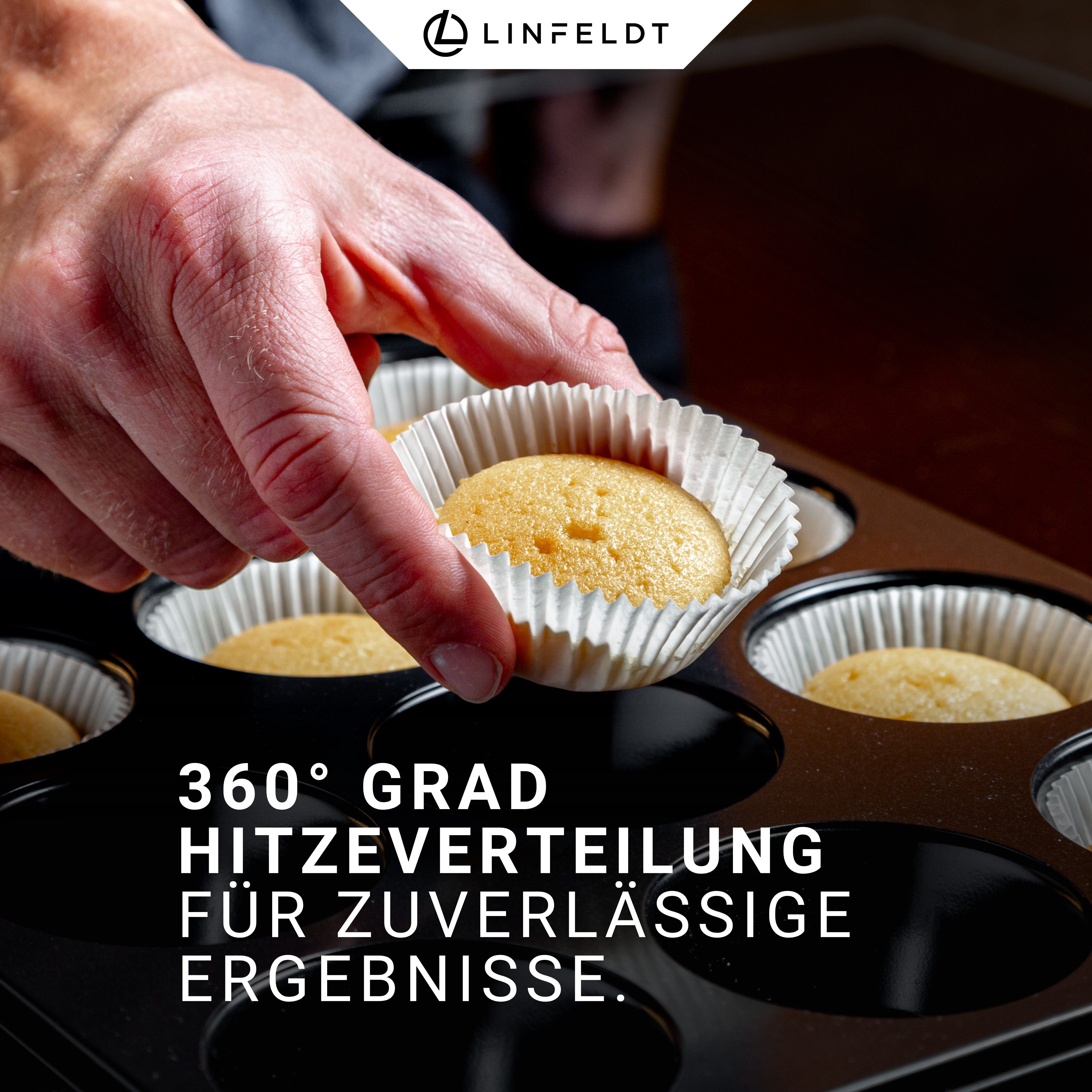 LINFELDT Muffinform 12er Backform Antihaftbeschichtet ⌀ 7cm Breite Muffins 34,5x26x3,5cm, Teflon - Beschichtung