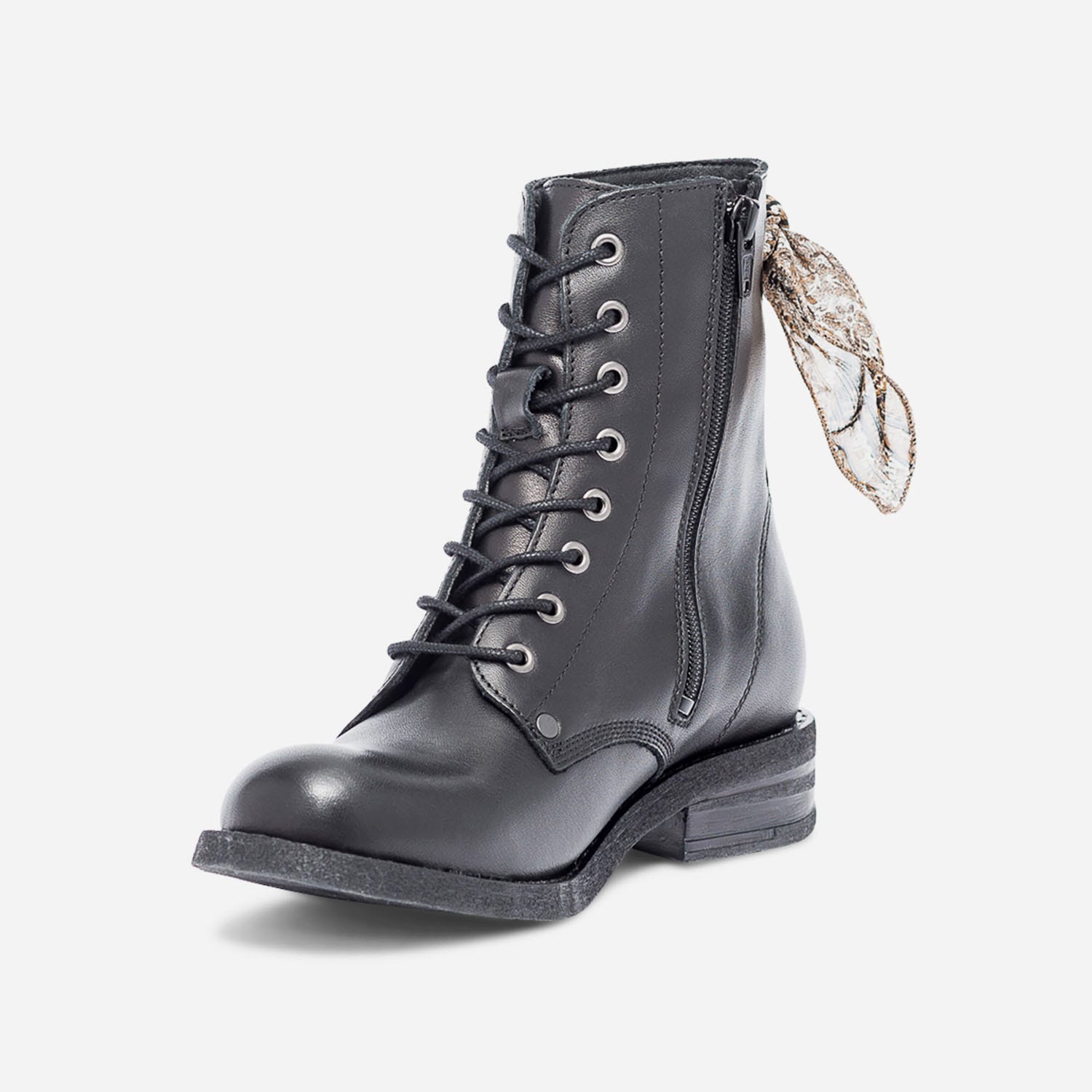 Bottine TEXTO noire en cuir à nœud fleuri