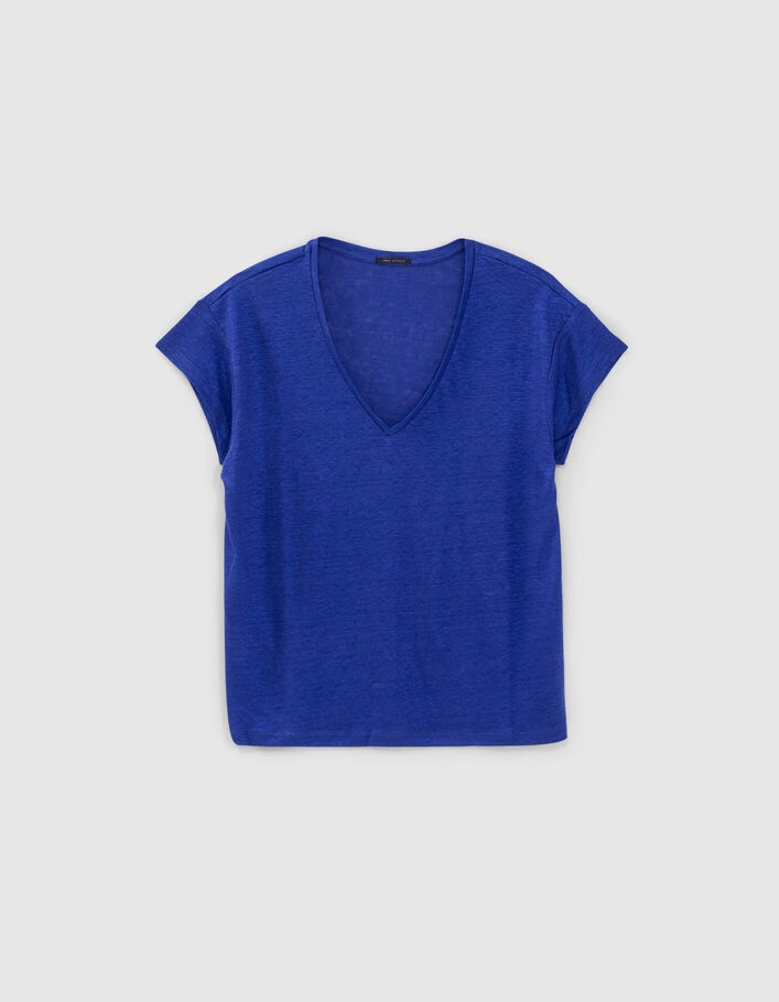 Tee-shirt bleu en maille de lin foil Femme