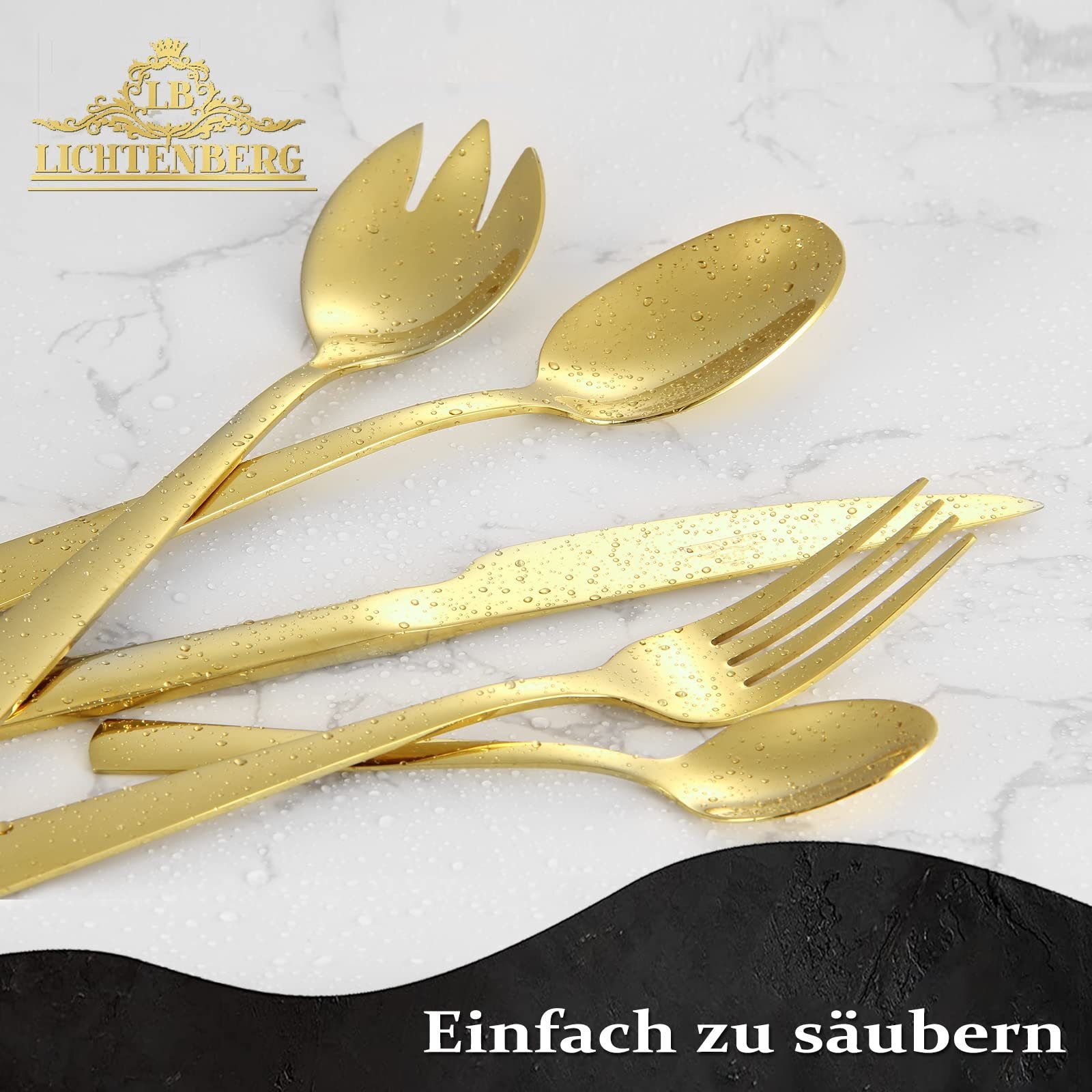 LB LICHTENBERG Besteck-Set 72 teilig Essbesteck Set Für 12 Personen, 18/10 Edelstahl, glänzend, inkl. Messer, Gabel, Löffel, Teelöffel Essbesteck, Spülmaschinenfest