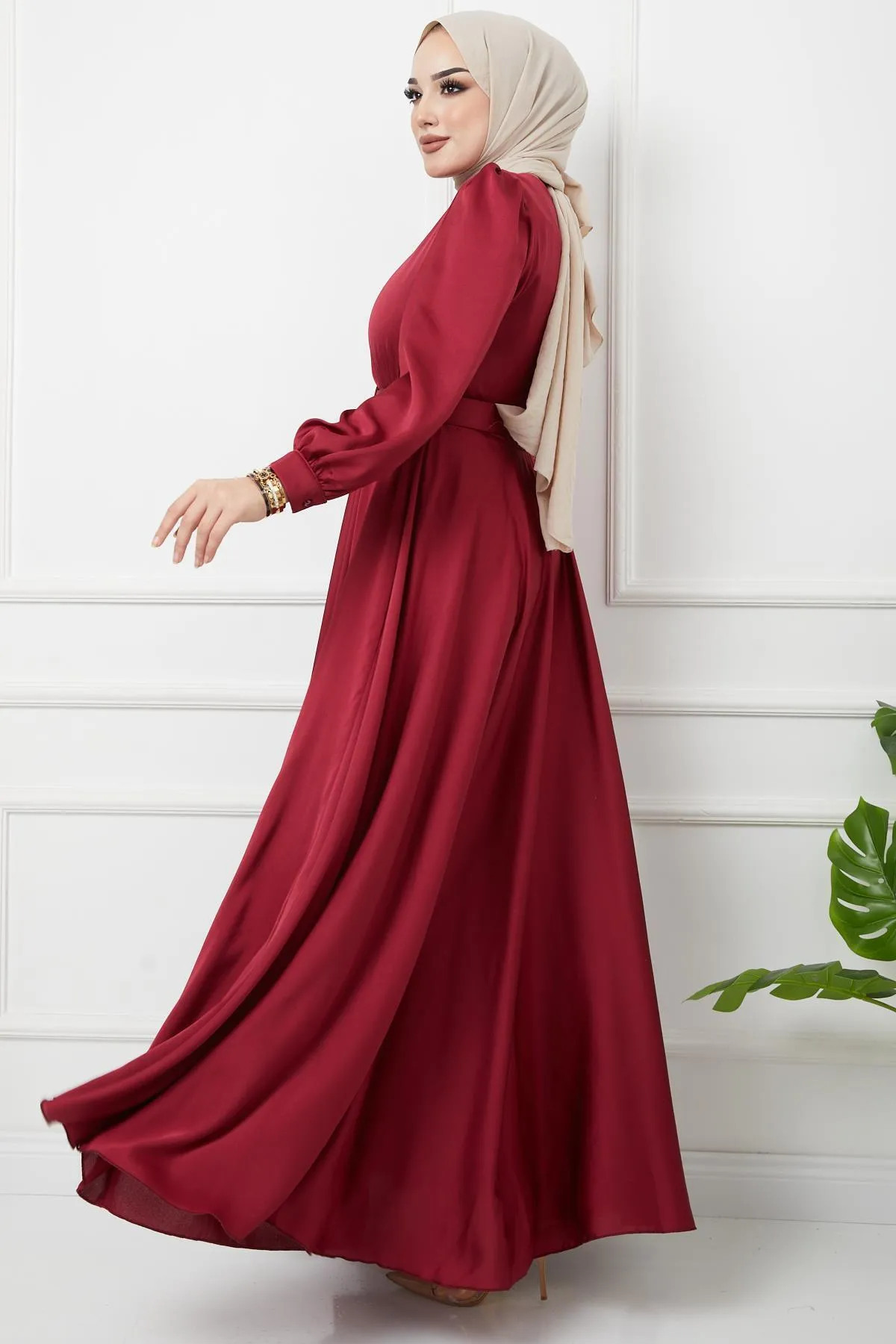 Olcay  Gürtel-Accessoire, ausgestelltes Abendkleid CLARET 1602