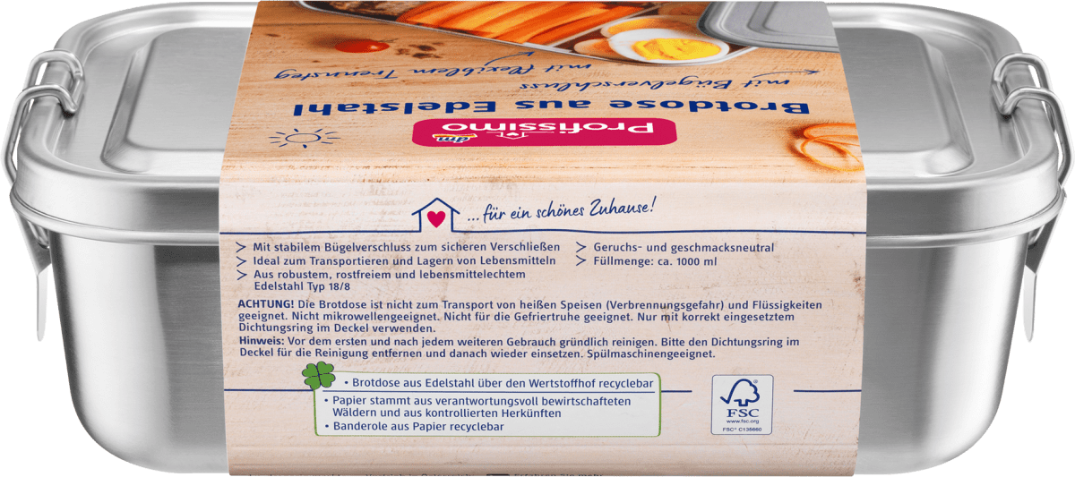 Brotdose aus Edelstahl mit Bügelverschluss, 1 St