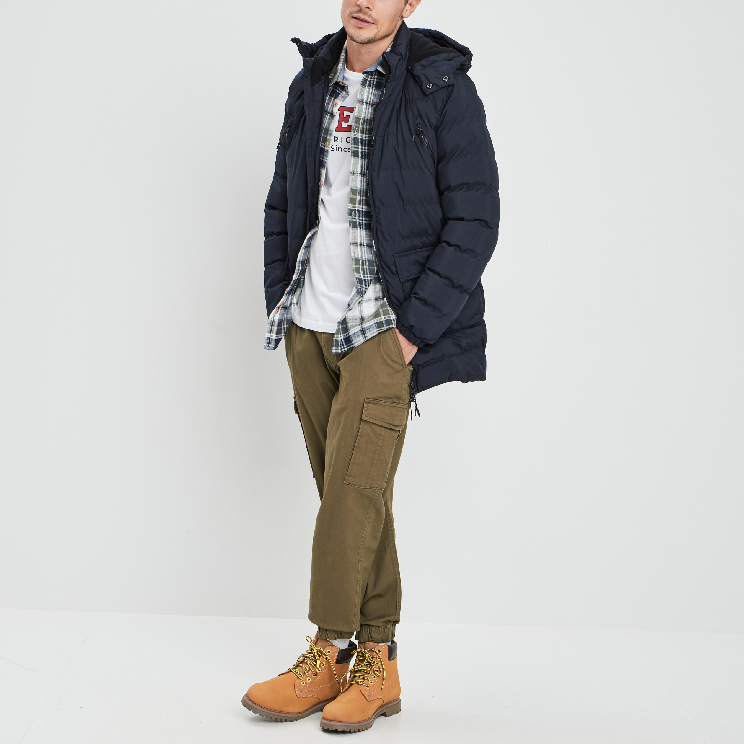 Chemise droite manches longues kaki homme | La Halle