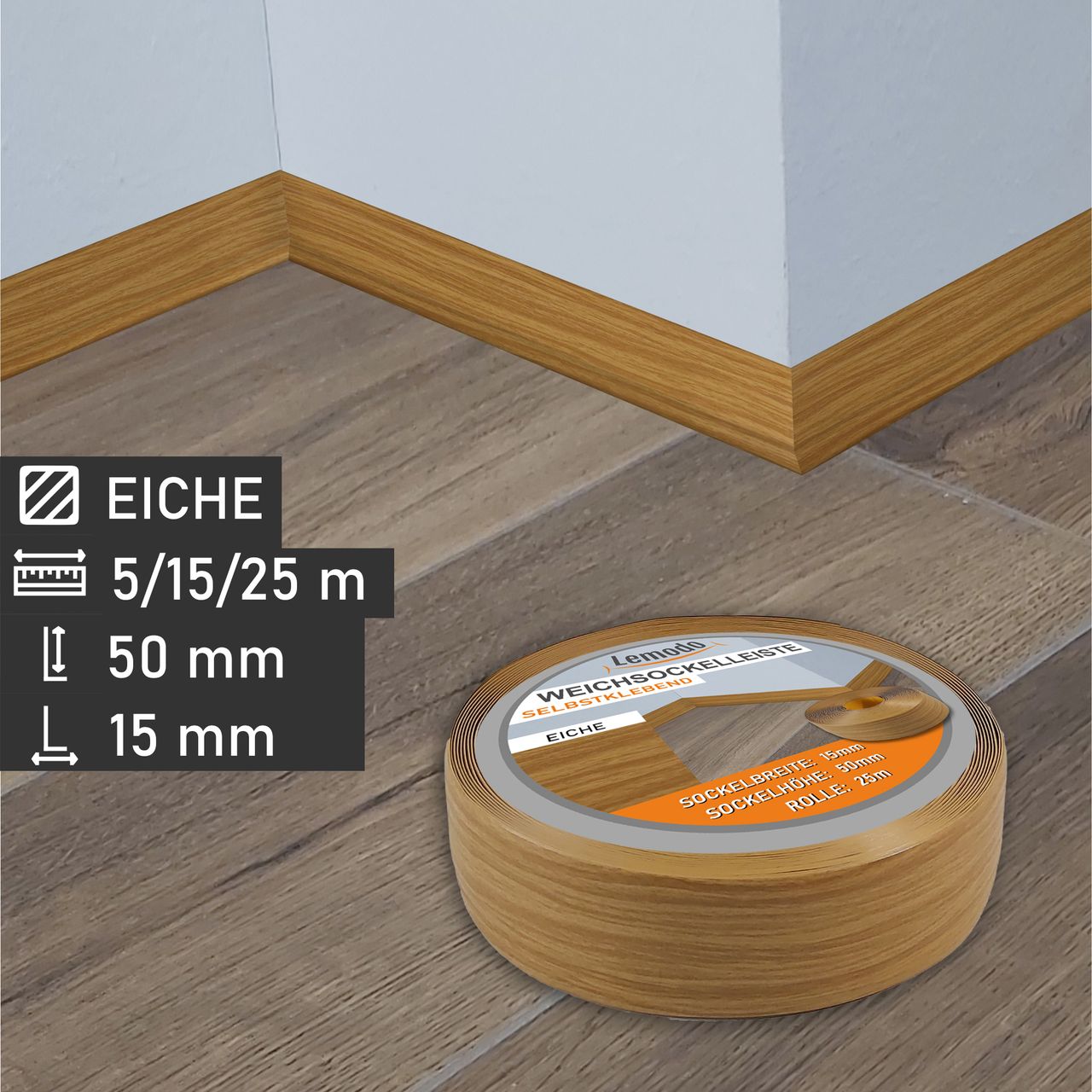 Lemodo Weichsockelleiste Eiche, 25m Rolle