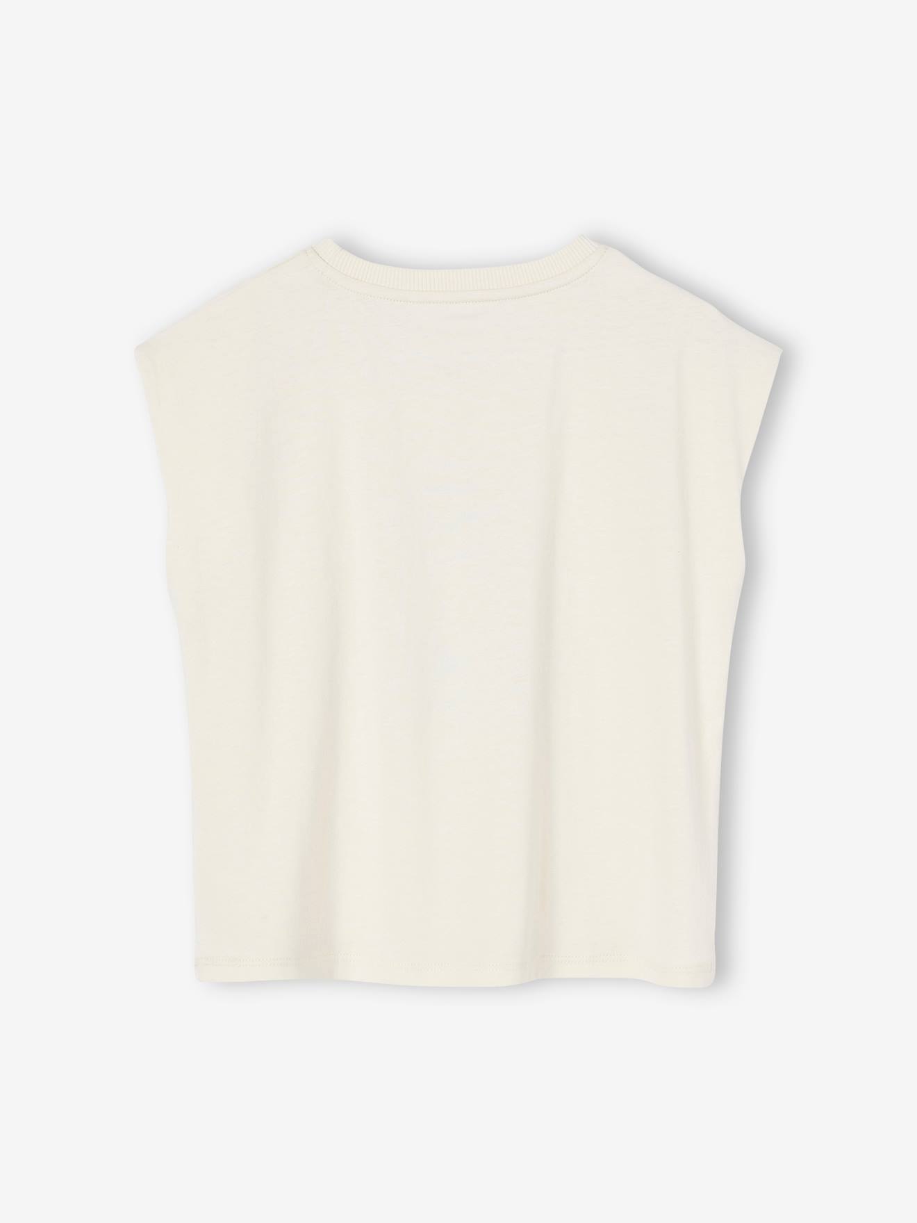 T-shirt motif été fille manches épaules rose bonbon