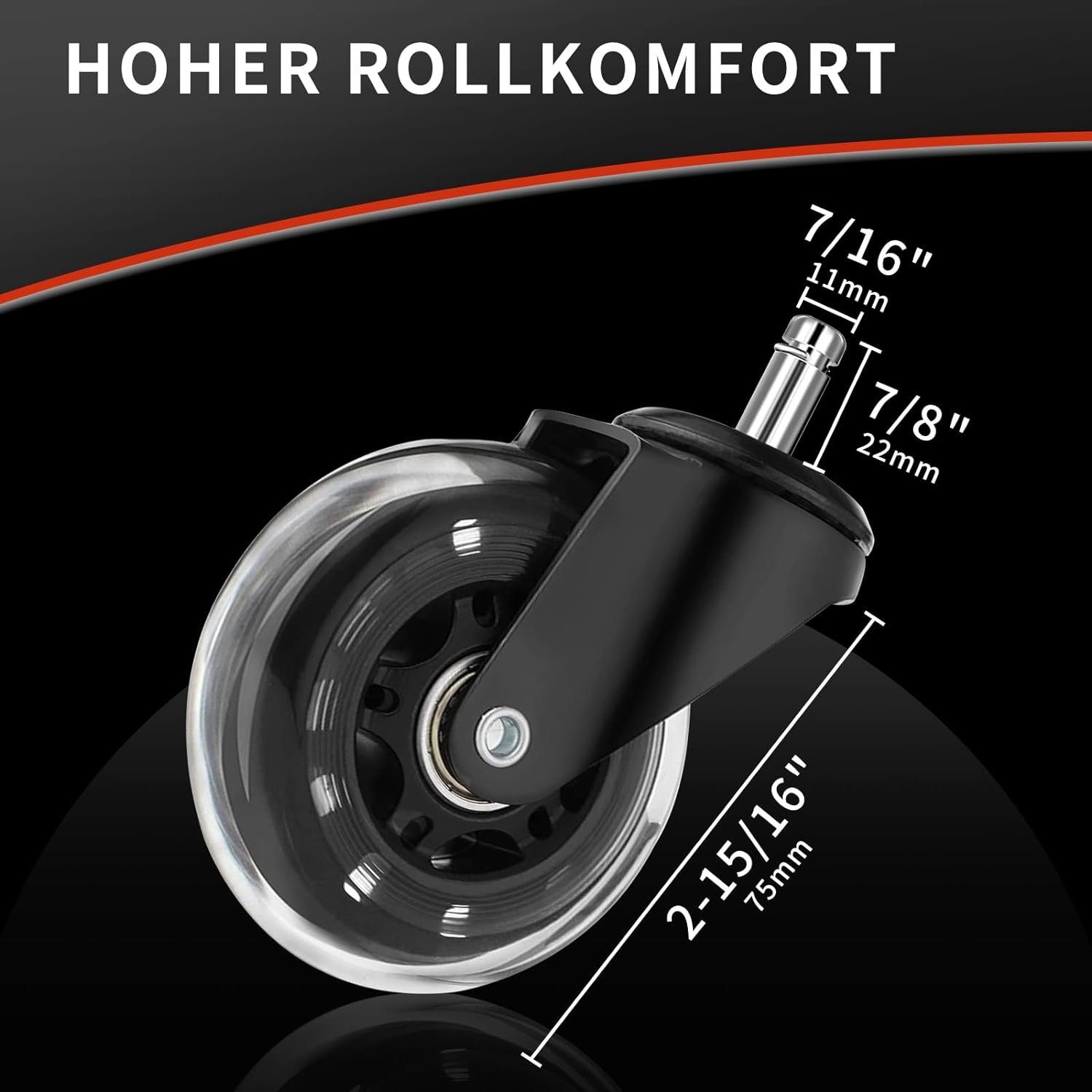 BlingBin Stuhlrolle 5 Stück Rollen für Bürostuhl Caster Schreibtisch Stuhl Ersatz Räder, (5er/Set, 5-St), Leise Kratzerfrei Ersatzrollen