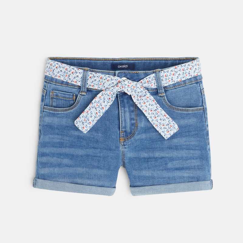 Short en jean ceinturé bleu fille
