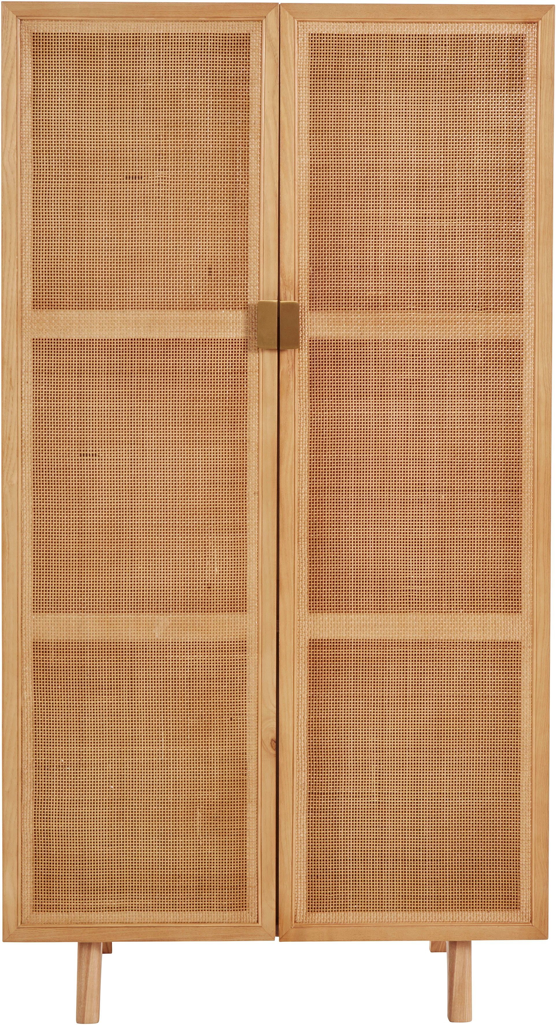 LeGer Home by Lena Gercke Highboard Lina, Mit Rattan Einsatz, 3 Innenfächer, teilmassiv