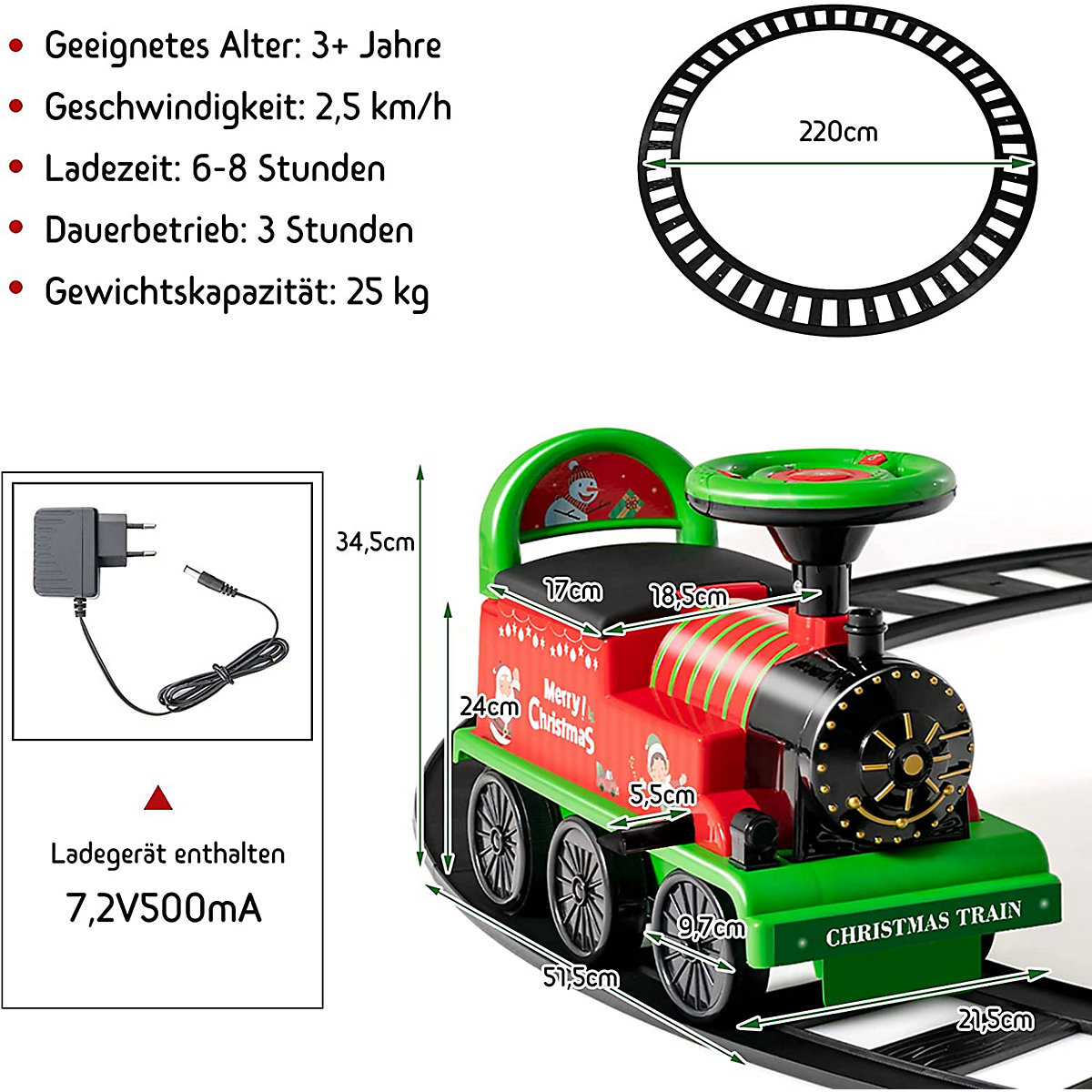 6V Elektroauto Zug mit Schienen mit Musik & Lichter