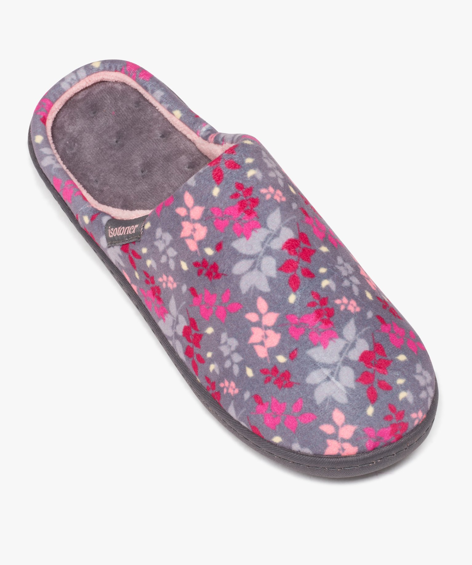 Chaussons femme mules en velours avec motifs - Isotoner gris | GEMO